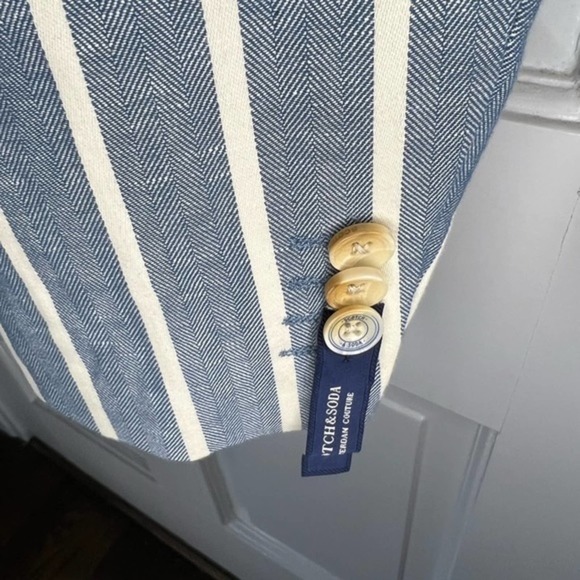 Scotch & Soda Men’s Herringbone Striped Blue Linen Blend Blazer Jacket Size XL - Picture 4 of 9